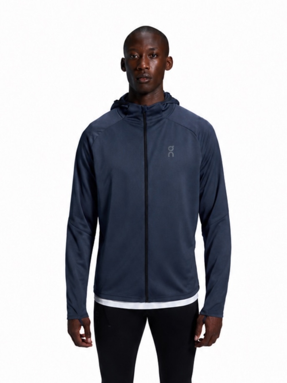 On Running Climate Zip Hoodie Dark Blue With Integrated Mask Medium EUC!